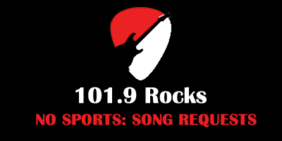 101.9 FM Rocks Logo with a Guitar for song requests below!